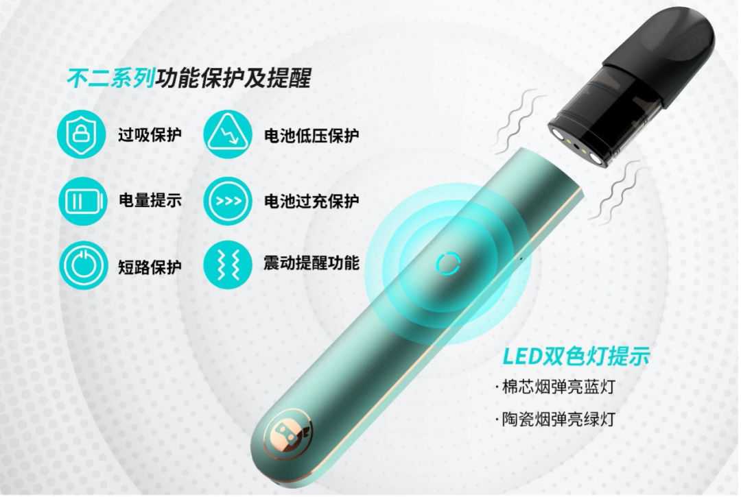 时雾电子烟正式上市新品「不二」系列换弹电子烟。

</p>
<p>