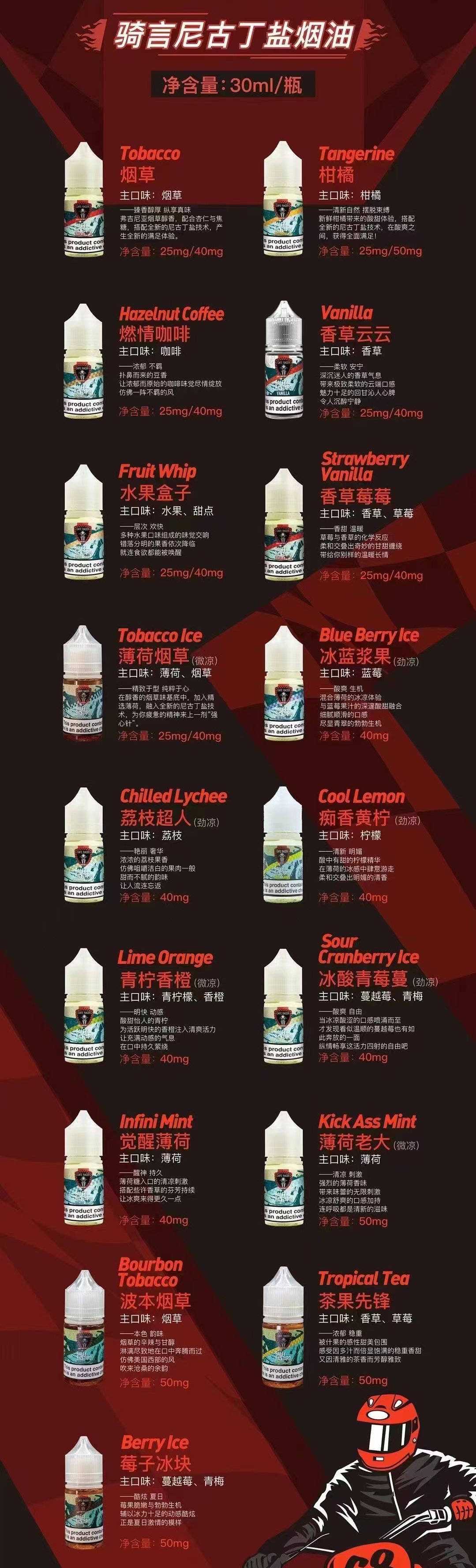 摩托车系列:骑魂 & 骑言 【丁盐小烟油】 有哪些口味?价格是多少 摩托车系列:骑魂 & 骑言 【丁盐小烟油】 有哪些口味?价格是多少