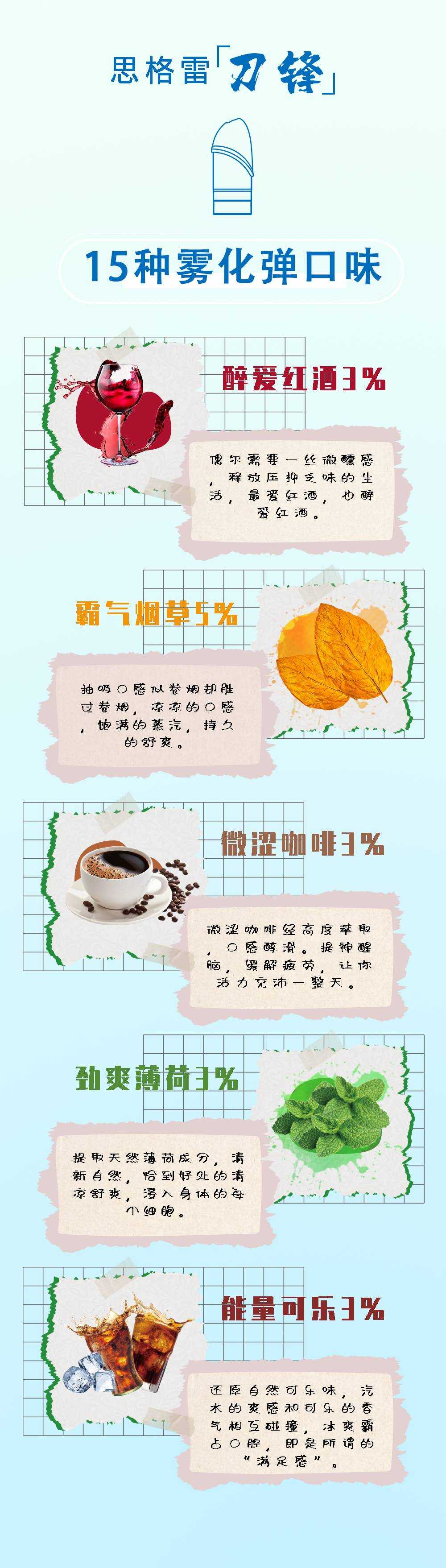 思格雷刀锋电子烟，15种雾化弹口味大测评