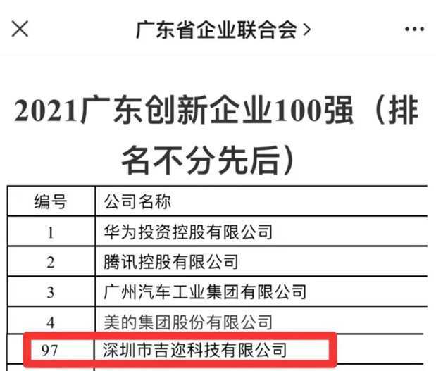 祝贺吉迩荣膺广东创新百强企业