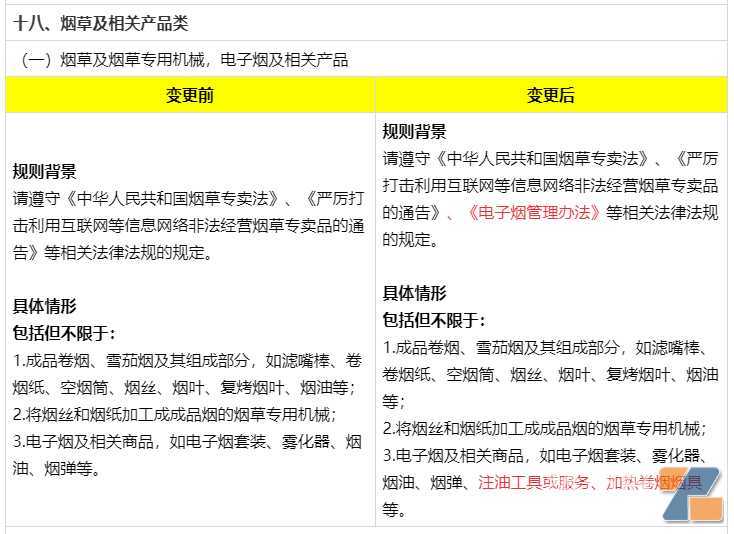 淘宝网更新电子烟禁售规则，明日生效
