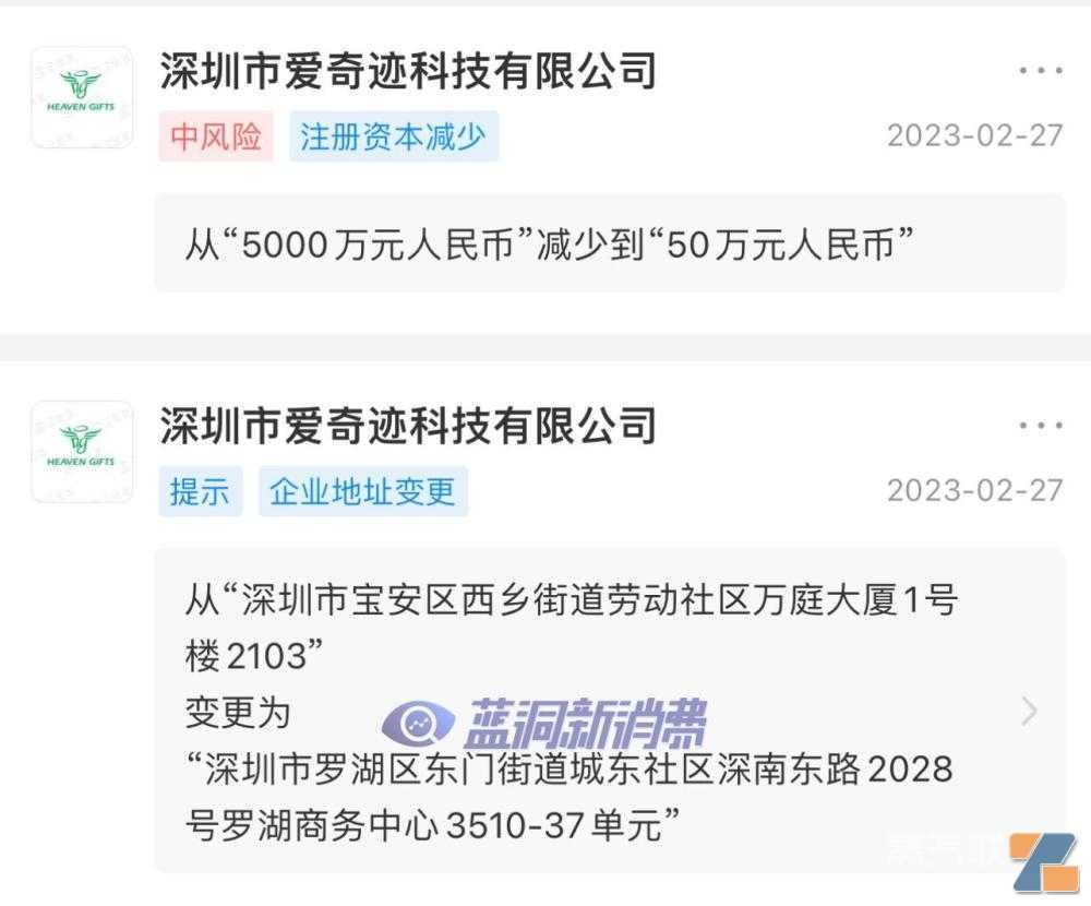 什么操作？爱奇迹将注册资本从5000万元降到50万元
