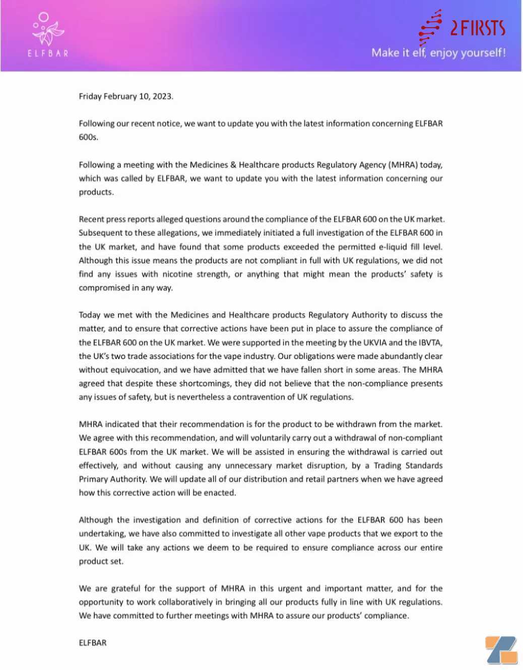 ELFBAR首次公开道歉 并承诺撤回违规产品