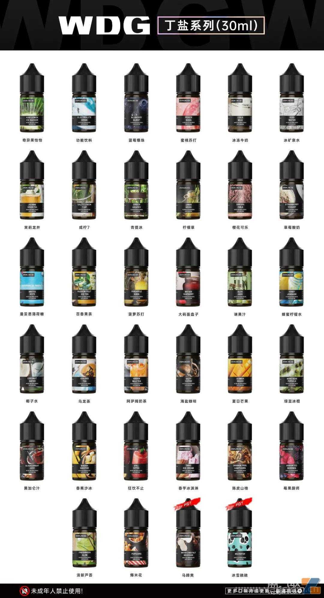 WDG小烟专用丁盐油30ML系列，雾化液口味介绍